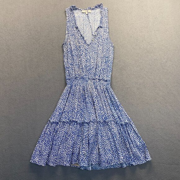 LOVESTITCH Womens Mini Dress White Blue Sleeveless Tiered V-neck Size M,Preppy - Picture 11 of 11